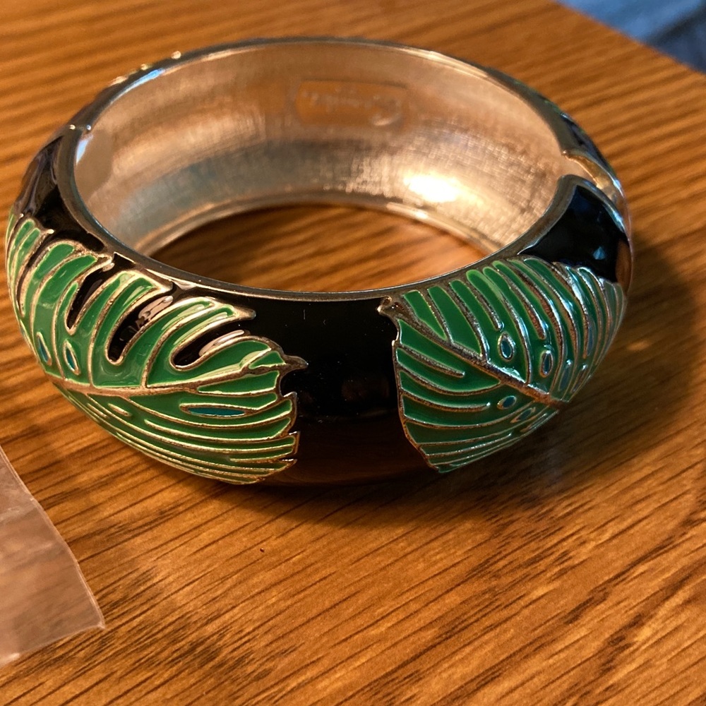 SEQUIN, Black and Green Leaf cuff Bangle Bracelet, New  Nordstrom